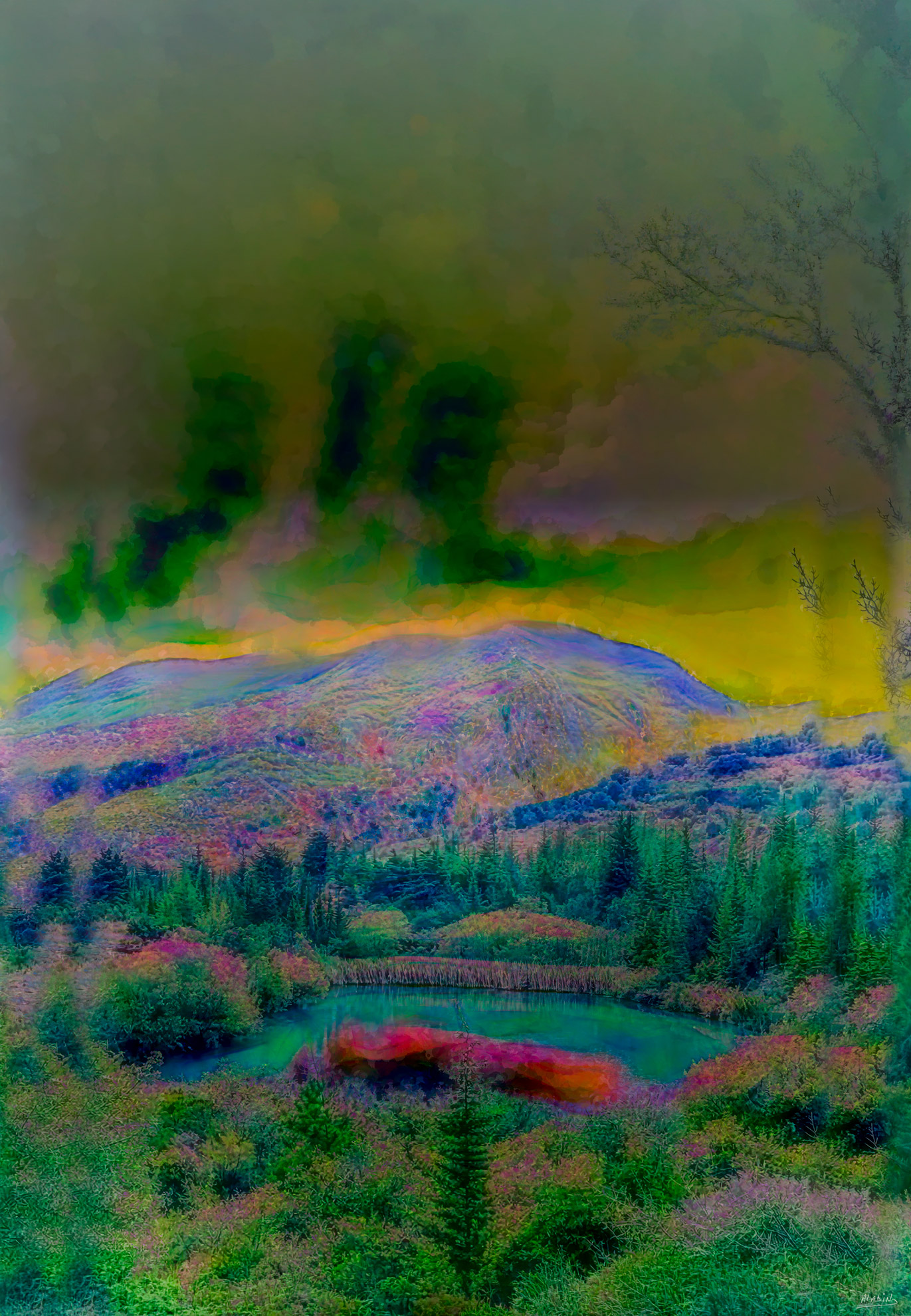 Aïn Draham - contemporary painting for sale featuring Painting of the green hills and forested landscape of Aïn Draham under an expressive sky