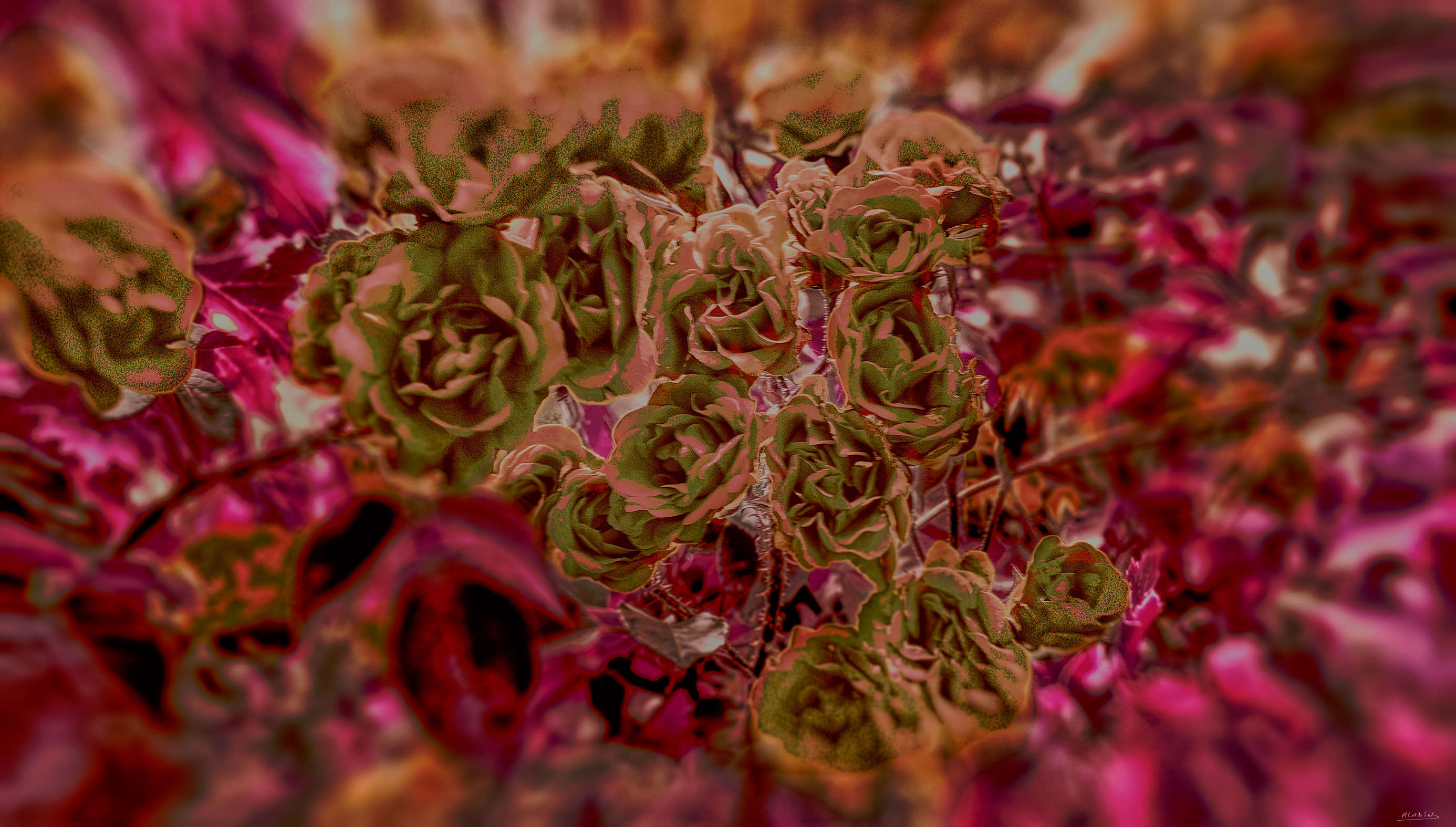 Bouquet - still life wall art featuring Fine-art image of a close floral composition filled with layered pink, red and earthy textures