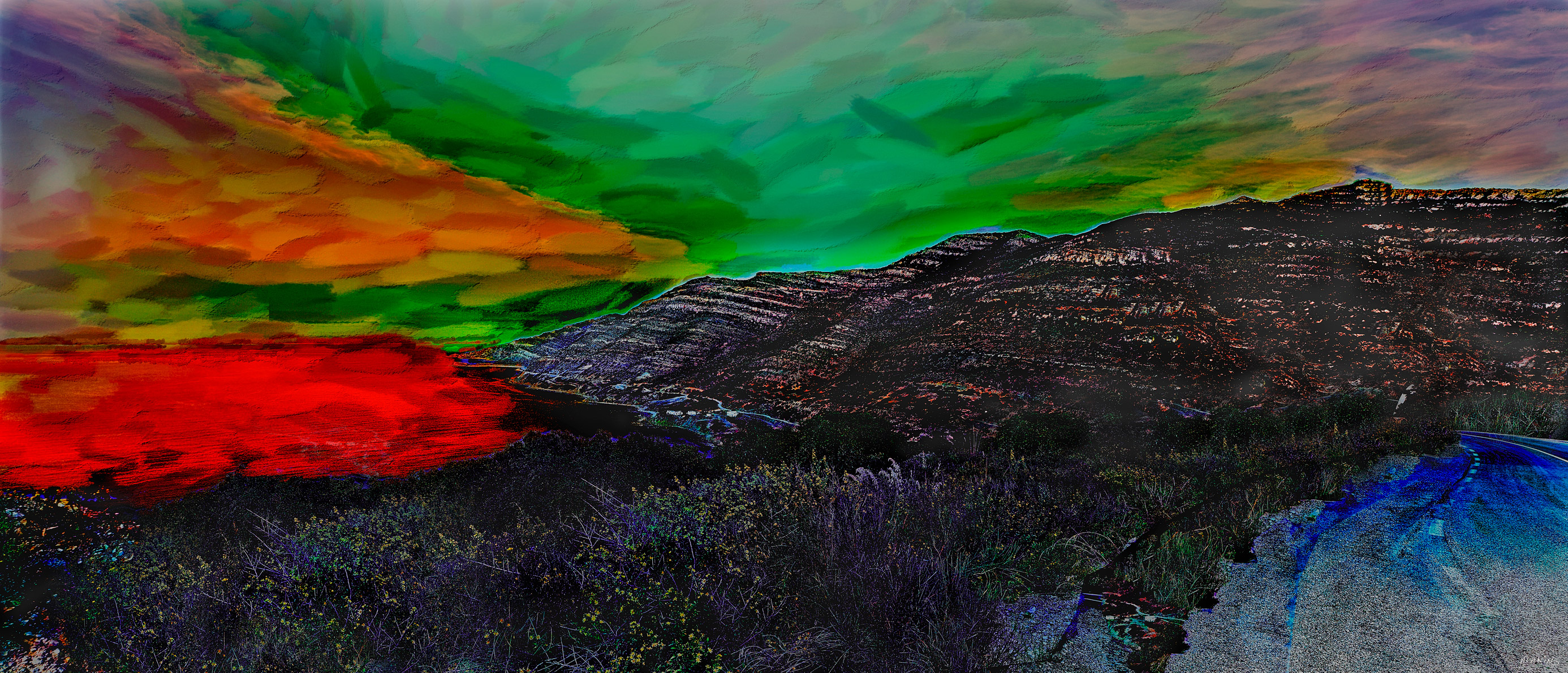 Ciel - panoramic wall art featuring Panoramic artwork of a broad landscape under an intensely coloured, expressive sky