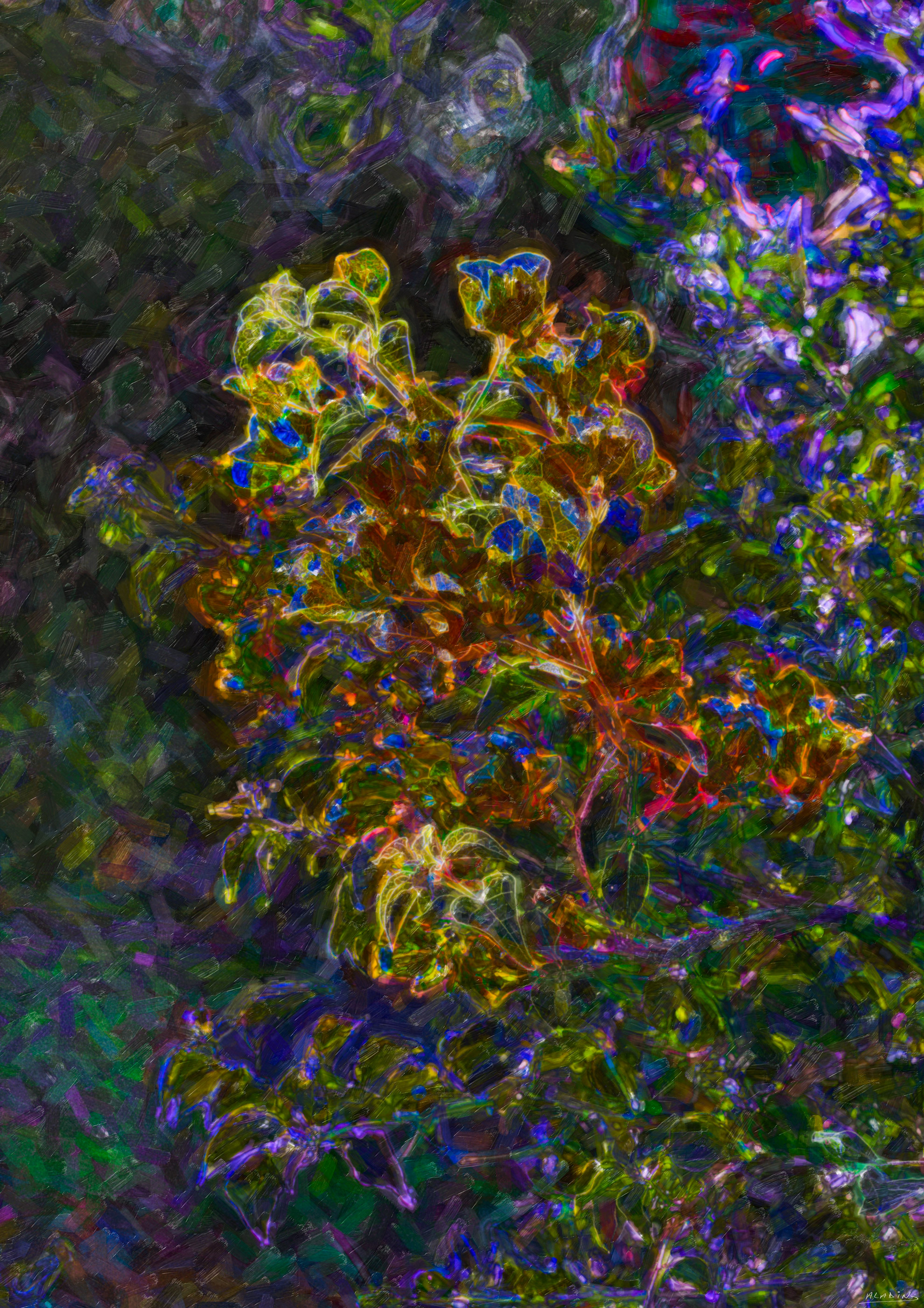 Composition florale - abstract floral wall art featuring a floral study transformed by expressive colour, light and textured detail