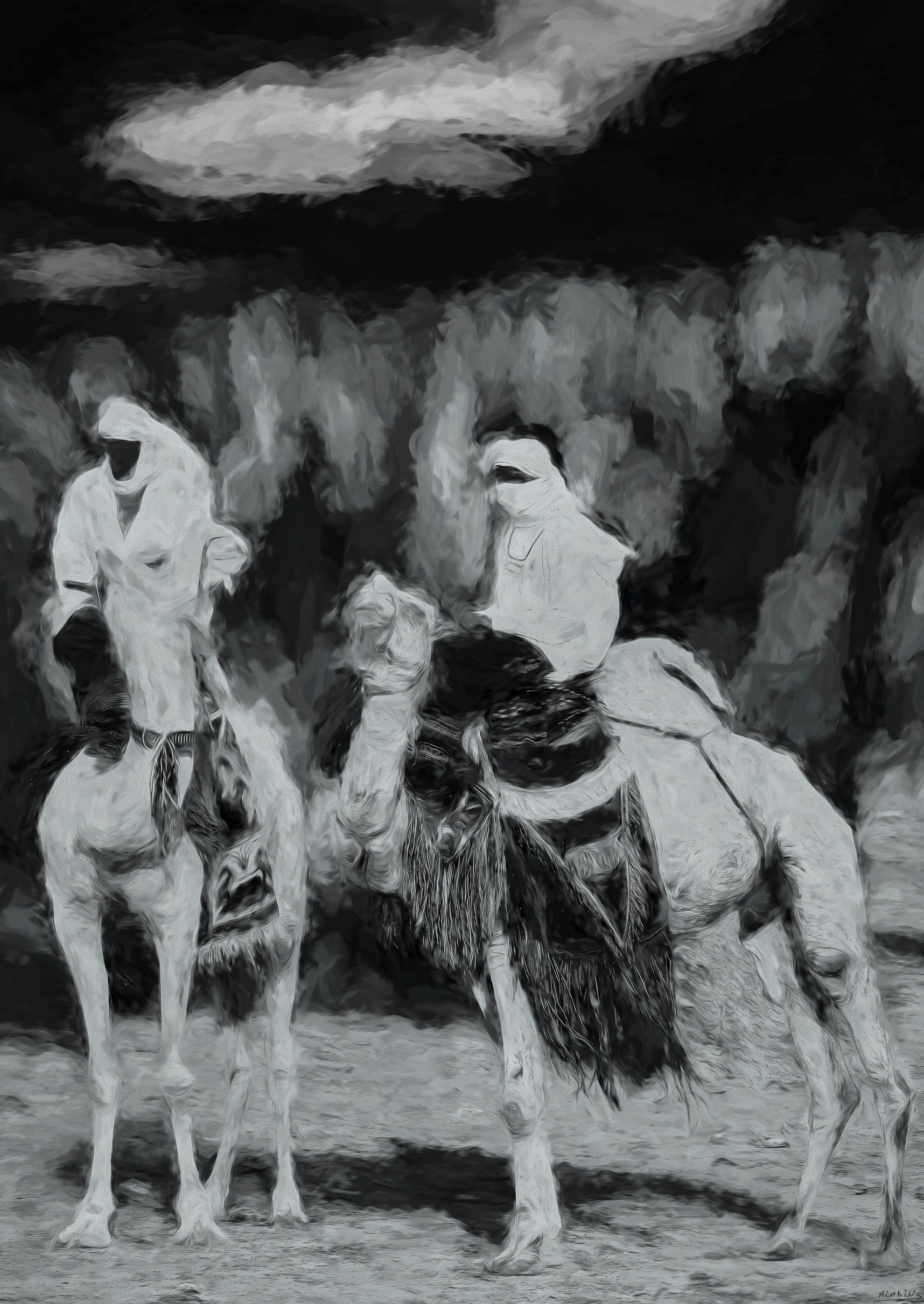 Dance - black and white wall art featuring Black-and-white artwork of riders on horseback captured in a lively, dance-like burst of motion
